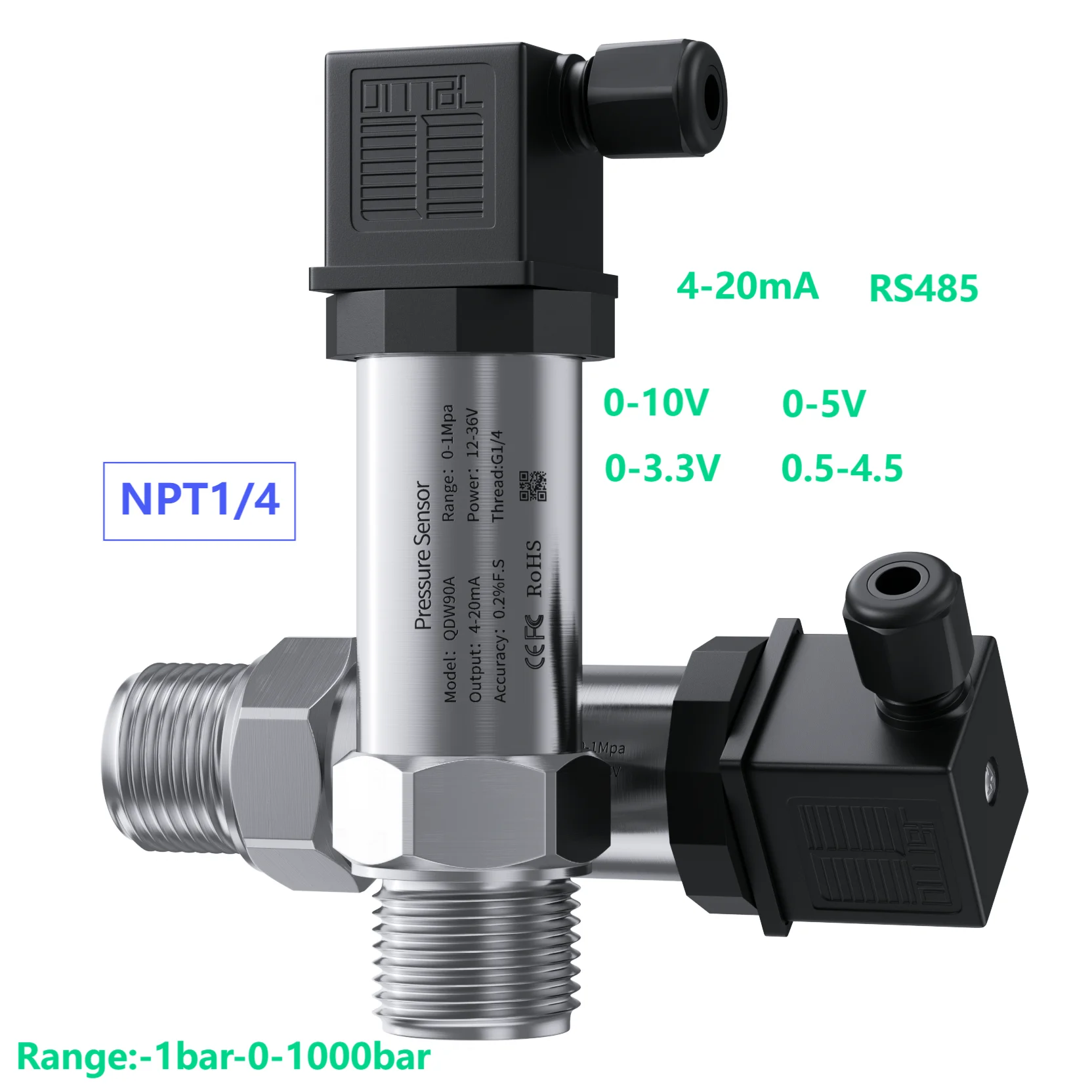NPT1/4 Pressure Sensor Transmitter 4-20mA Hersman 0-1000bar 200bar -1bar 1bar Smart Hydraulic Pressure Transducer Gauge 0-5V pressure sensor
