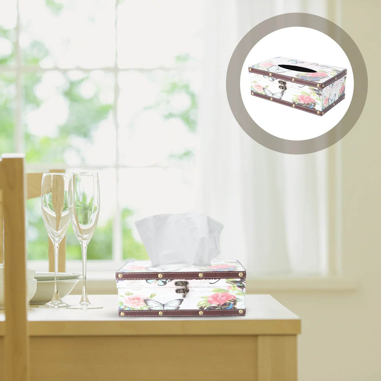 

Cabilock 1pc Tissue Box Holder with Hinged Lid Wooden Decorative Napkin Holder for for Bathroom, Bedroom or Office