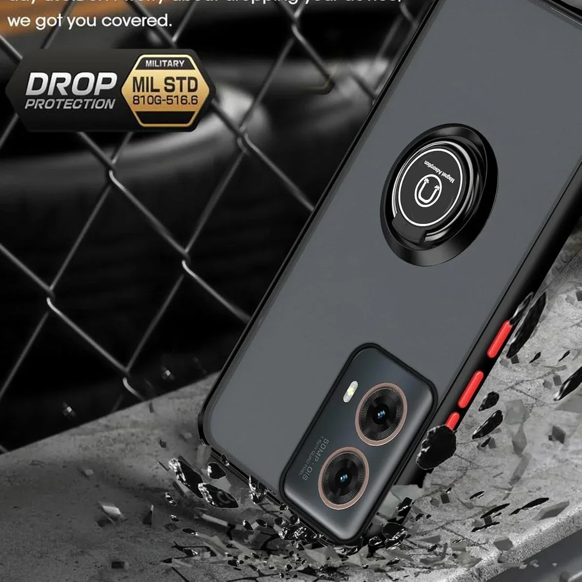Enhanced Armor Matte Case with Ring Holder - Shockproof Protective Cover