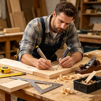 2.8mm Metal Solid Carpenter Mechanical Pencil with Built-in Sharpener, 2B Deep Hole Scriber Marking Tool Woodworking 6