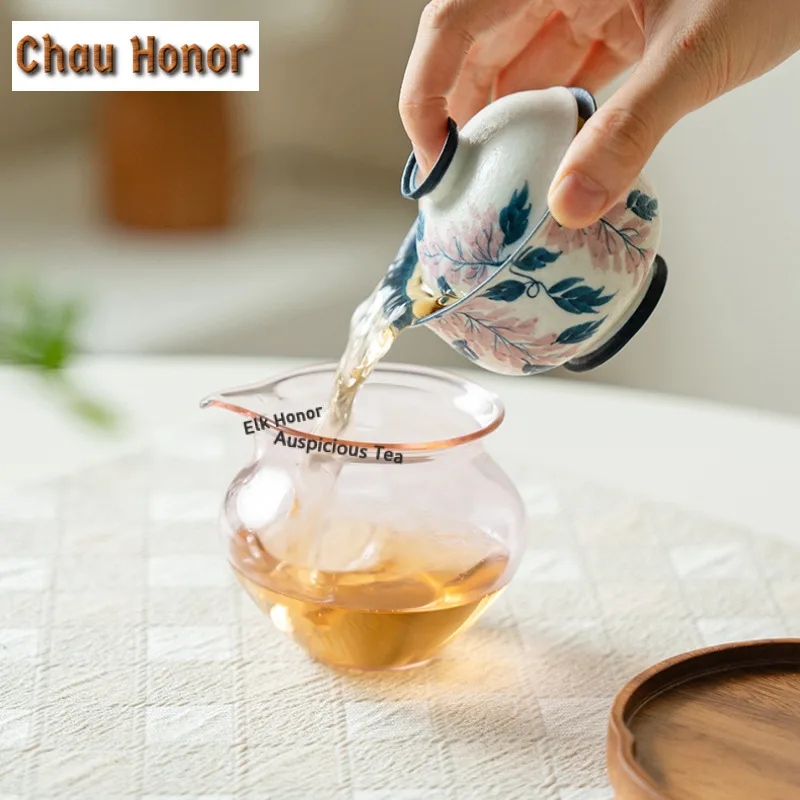 100ml Hand-painted Wisteria Flower Gaiwan Boutique Tea Tureen Tea Bowl with Lid Kit Tea Maker Cover Bowl Tea Items Decoration