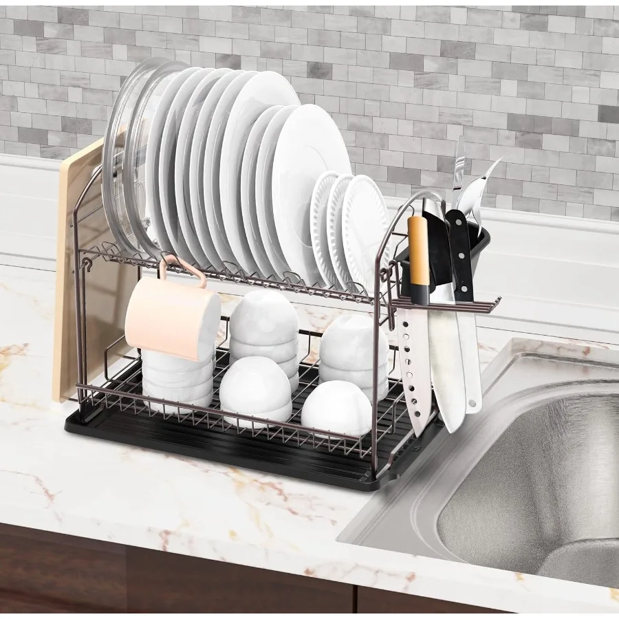 2Tier Dish Rack with Drainboard Bronze