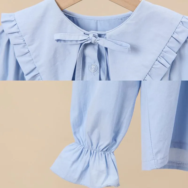 Kids Shirts Spring Autumn Baby Toddler Teenage Girls Ruffles Blouse Long Sleeve Cotton Pullover Tops 6 8 10 12 Years