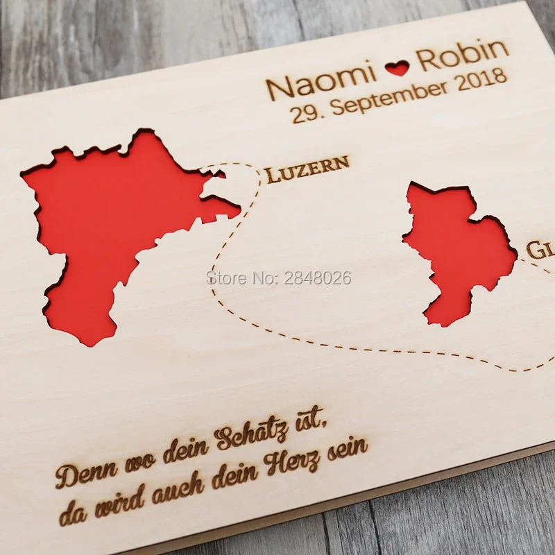 Rustic personalized wedding guest book,MAP wooden Wedding guestbook, personalized destination photo album