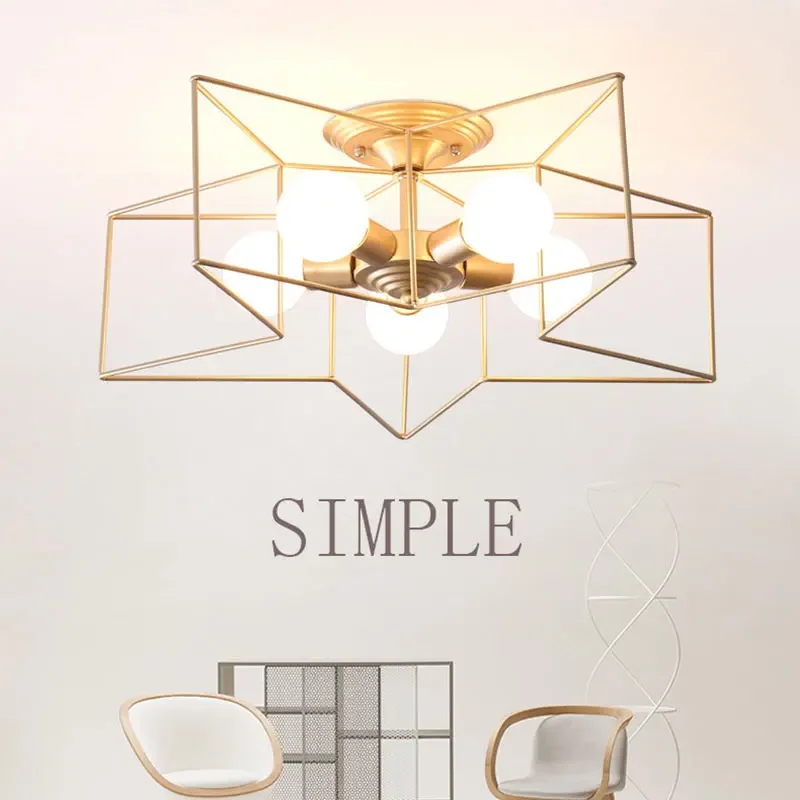 

Modern LED Ceiling Chandelier Creative Star Ceiling Lights American Brushed Antique Gold Living Bedroom Home 5 Heads Nordic Lamp