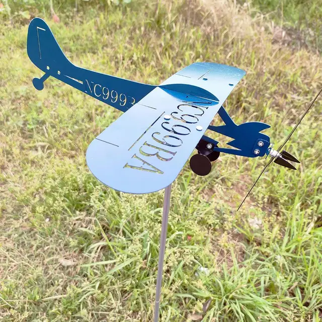 Fém Repülőgép Weathervane Piper J3 Cub Wind Fonó Széltető Háztartási Dekoráció Kültéri Indikátor Kerti Közvetlen Szélmalom U4I3 - Image 3
