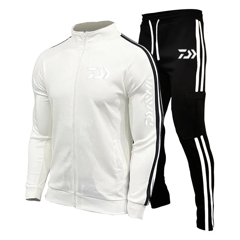 2022 Spring New DAIWAFishing LOGO Men's Zipper Cardigan Jacket + Sports Pants Suit Striped Running Gym Basketball Jogging 2-Piec Men's Sets Men's Sets