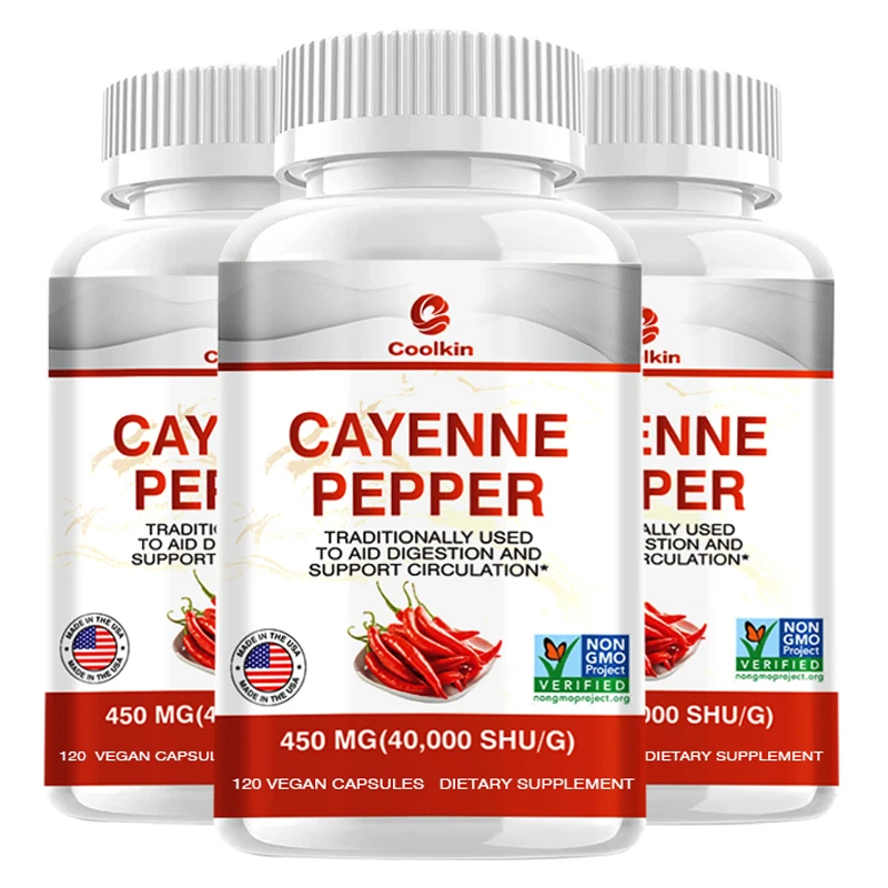 Cayenne Pepper Capsules Promotes Bones Joint and Heart Health Pain Relief Anti aging Improves Digestion Blood Circulation