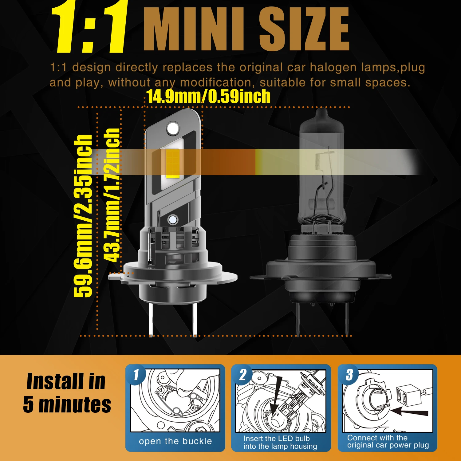  LED Ʈ Canbus H7 ڵ ,  , 6000K  ̿ ,  ô 2005  2023, 12V 55W, 2 