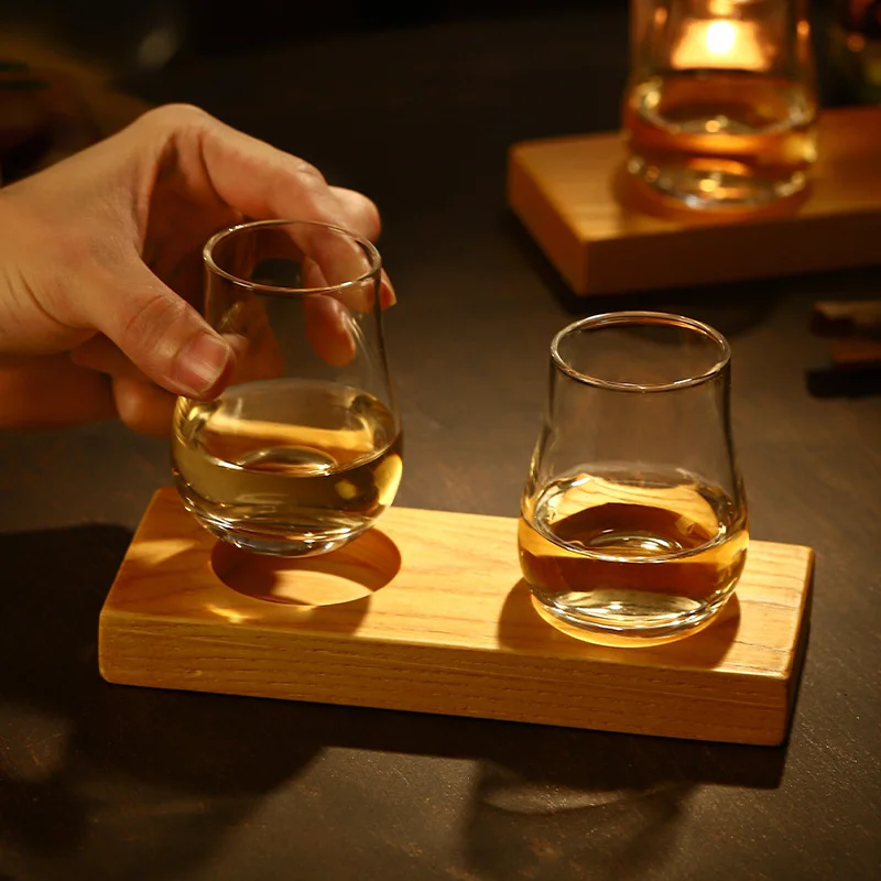 Scotch Whisky Tasting Glass Match Solid Wood Pallet Set Liquor Shot Glasses Whiskey Tumbler Cognac Brandy Snifter Wooden Base 1