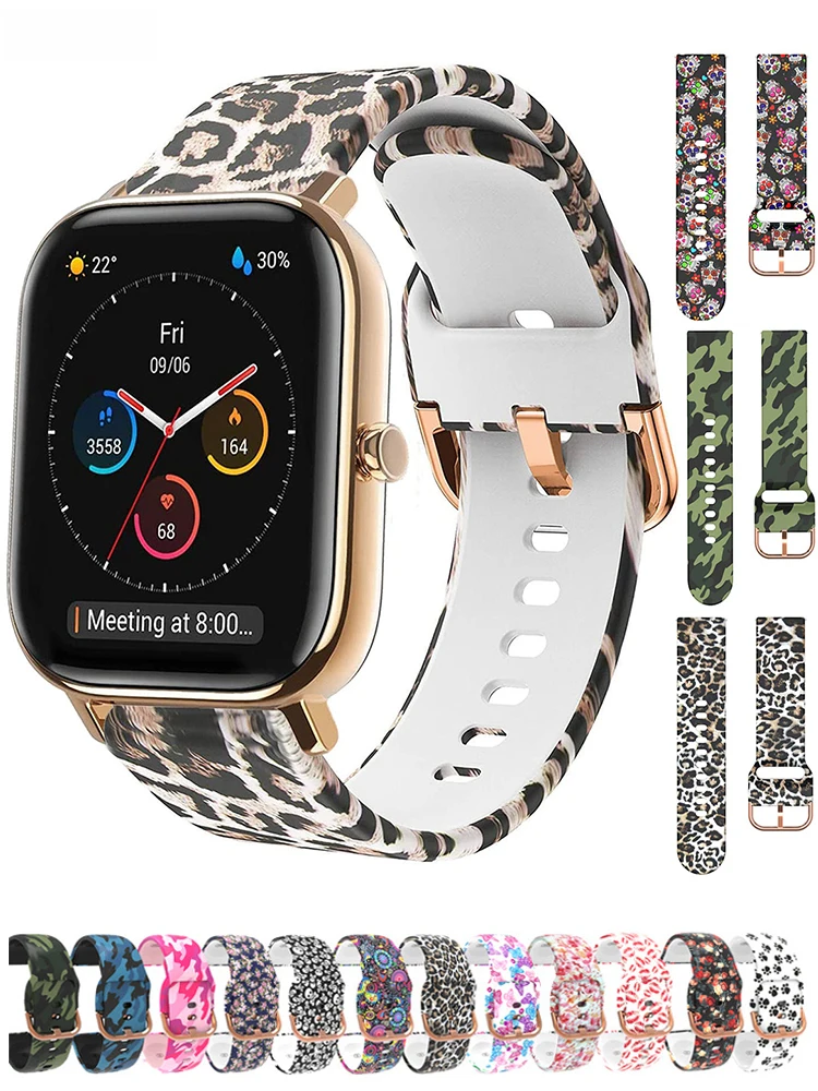 Cinturino Da 20Mm 22Mm Per Amazfit Gts 4/2/2E/Gts2 Mini/Gtr 4-3 Pro-2/2E Stratos 2 Bracciale Con Stampa In Silicone Huawei Watch Gt 4-2-3