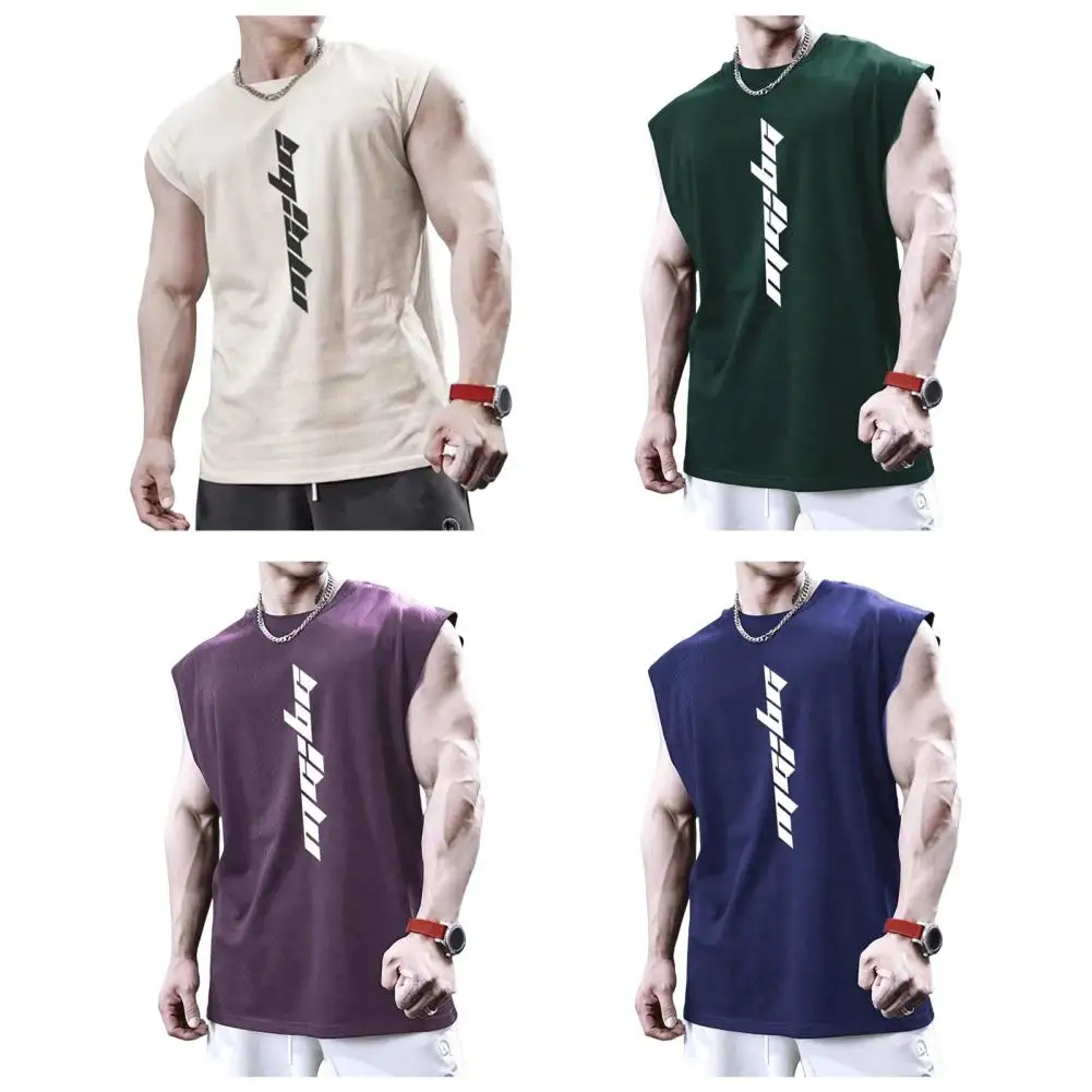 Description Picture 2 of itemMen Top Men's Letter Print Fitness Vest Soft Breathable Tank Top for Gym Sport Quick-drying Sleeveless Crew Neck Pullover