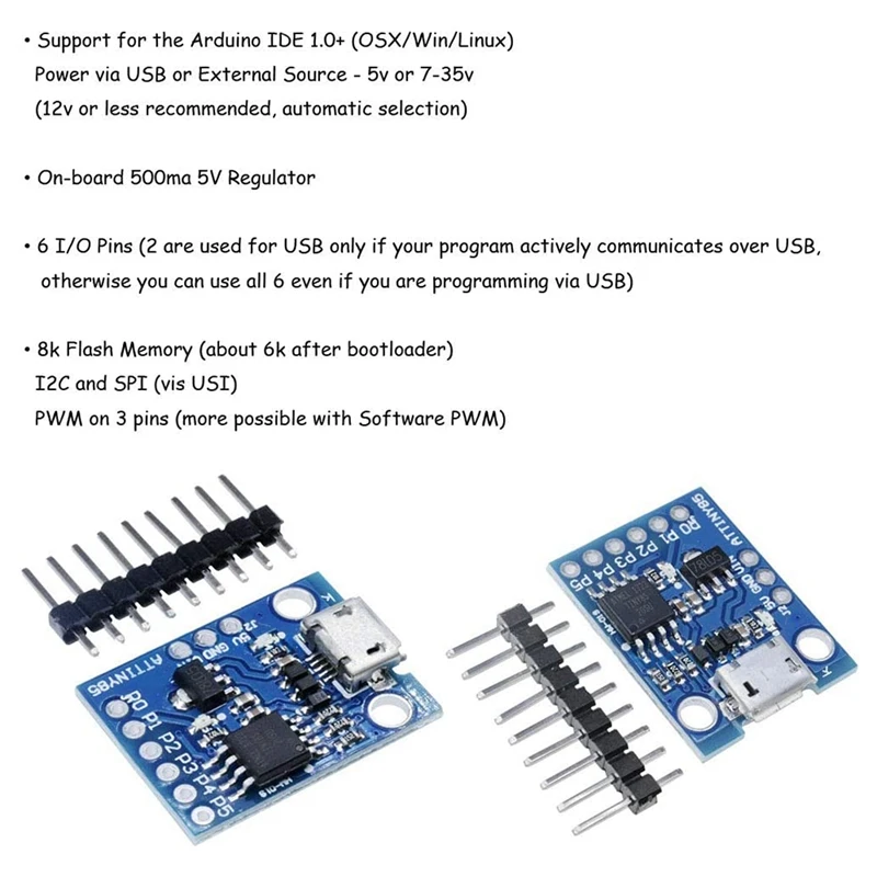 Attiny Attiny85 Digispark Kickstarter ũ-USB    5 , Arduino IIC I2C cdr SPI 