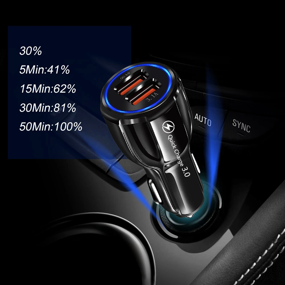 Phone Charger Adapter Phone Charger Car Charger Car Phone Charger 30W Car Charger Quick Charge Cigarette Lighter Adapter 2-Port USB A Fast Charging for iPhone Xiaomi Samsung Huawei
