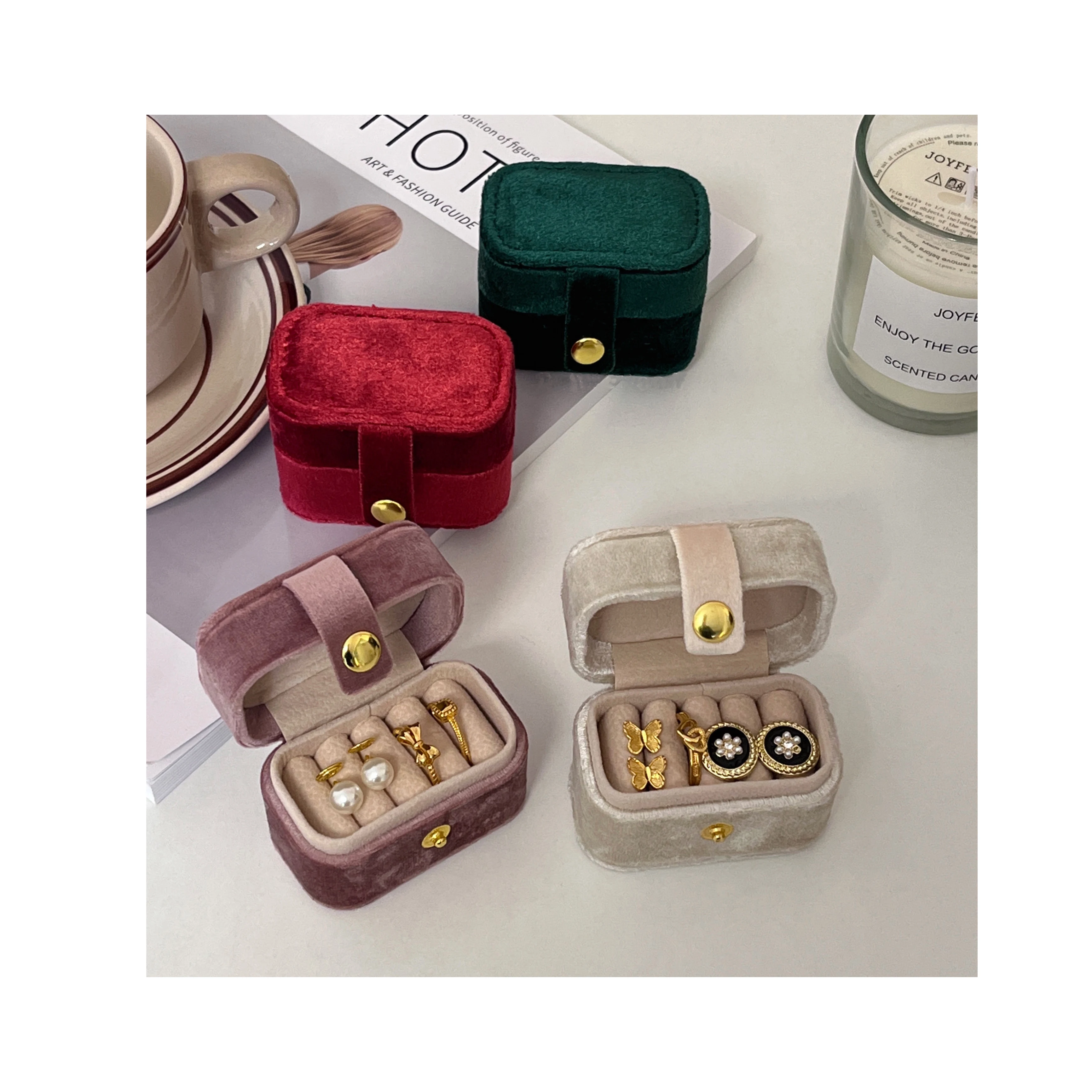 Hochwertige tragbare Schmuck-Ringe-Schmuckschatulle aus Samt, kompakte Reise-Ohrring-Aufbewahrungsbox, exquisite Mini-Verpackungsbox, 2025, neue Box – Detail 6
