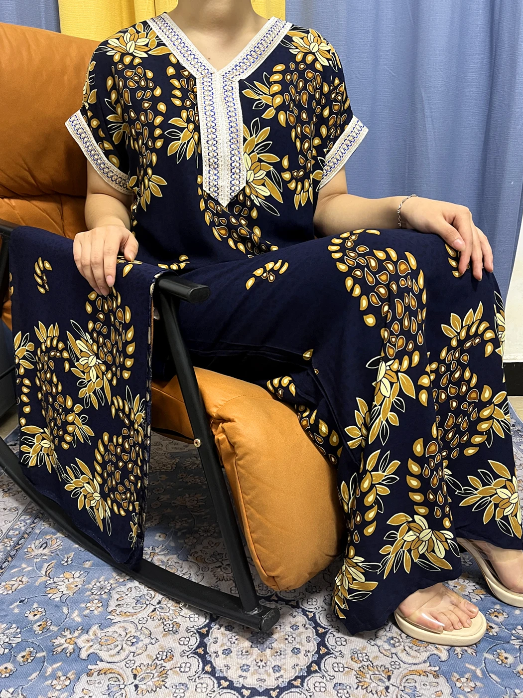 Muslim Abayas For Women 2023 Summer Floral Print Cotton Slim Fit V-neck Femme Robe African Islam Woman Dresses With Headscarf