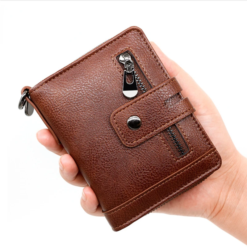 Men's wallet vertical retro 2 fold multi-function zipper large capacity change space men's buckle money clip wholesale