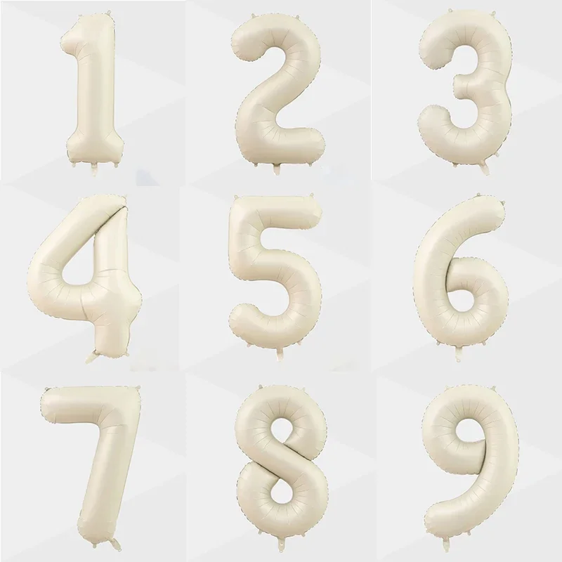 32inch Foil Number Balloons 1-9 Large Digital Foil Helium Ball Birthday Party Decoration Anniversary party Supplies Cream Color