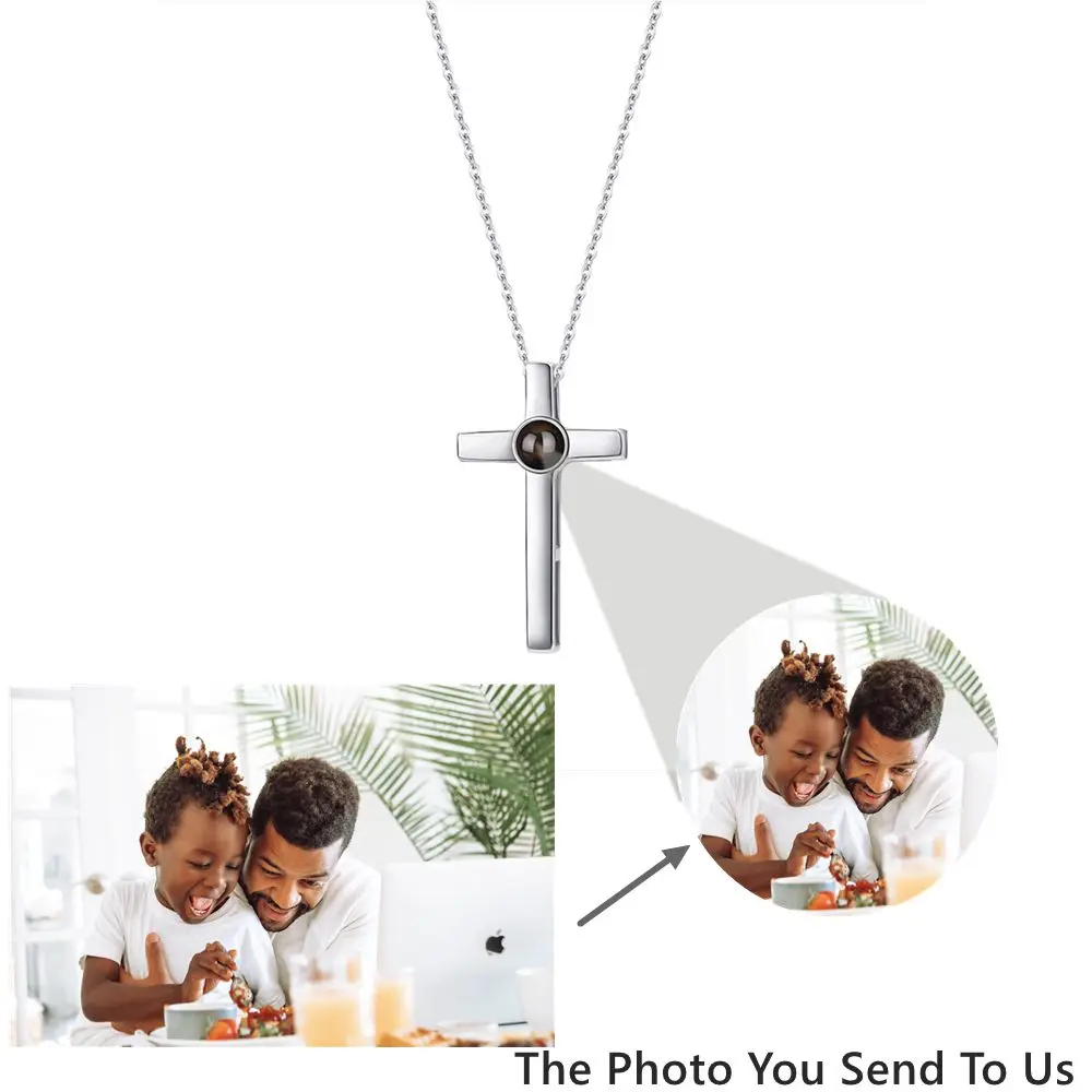 Fashion Vintage Customized Photo Cross Pendant Necklaces for Women Men Personalized Projection Photo Necklace Chain Jewelry Gift