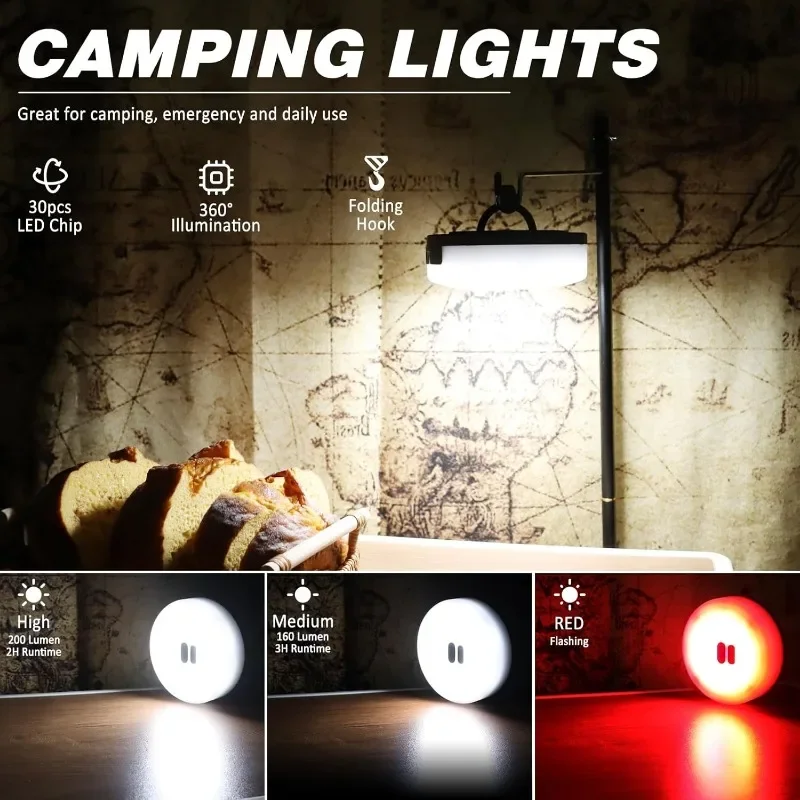 Camping String Light 32.8FT Warm Light Rechargeable Waterproof LED Hanging Light for Camping Tent Garden Party Festival Decor