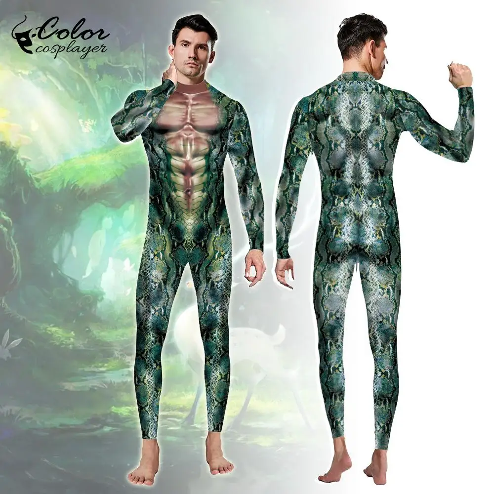 

Color Cosplaye Women Cosplay Costume Halloween Snake Print Printed Jumpsuit Party Costume Zentai Fitness Outfit Clothing