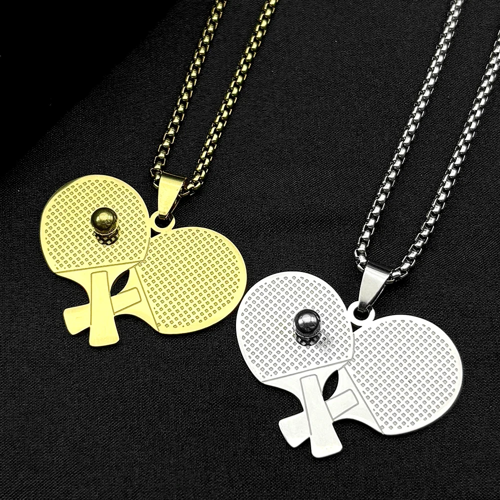 Tischtennis Schläger Ball Kette Frauen Männer Edelstahl Gold Farbe Männlichen Ping-Pong Sport Stil Mode Hiphop Halskette Schmuck