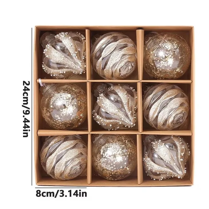 9PCS 8CM Christmas Balls Decorations Champagne White Xmas Tree Hanging Ornaments Pendant 2025 New Year Party Home Decor Navidad