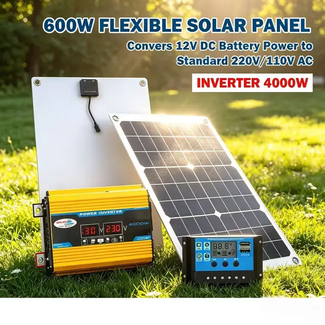 Kit solaire autonome 4KW avec onduleur à onde sinusoïdale pure, régulateur MPPT 100A et faisceau de câblage complet pour les besoins d'alimentation domestique et de camping-car 1