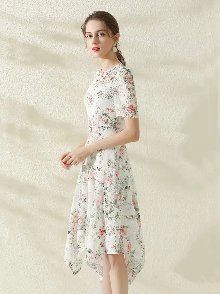Vestidos de Verão para as Mulheres Zzsluia Padrão Flor Bordado Cortar Designer Magro Vestido Irregular Moda Elegante Uma Peça 4 Computers & Electronics