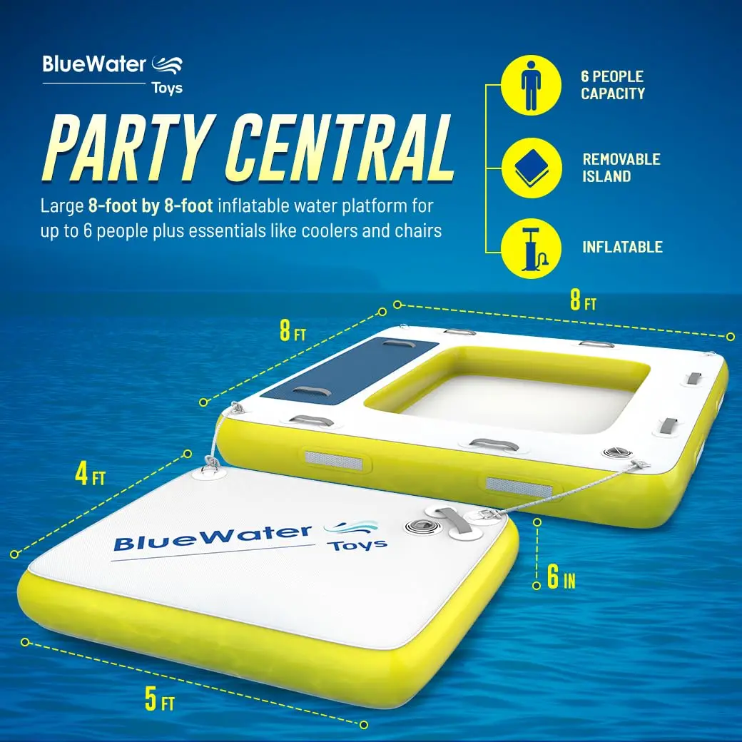 3in1 Inflatable Water Deck, Portable Swim Platform with Removable Floating Island Raft, Mesh Lounge Dock Water Toys