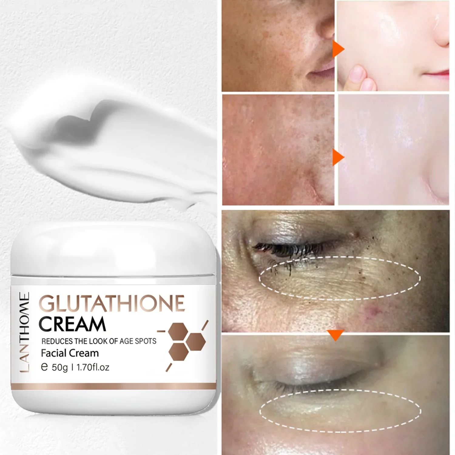 Glutathione face cream gently Moisturizes Brightens skin tone Removes dark spots and lightens wrinkles Skincare Freeshipping skin care products collagen eye mask removes dark circles bags under the eyes resists wrinkles anti aging beauty eye 5pcs