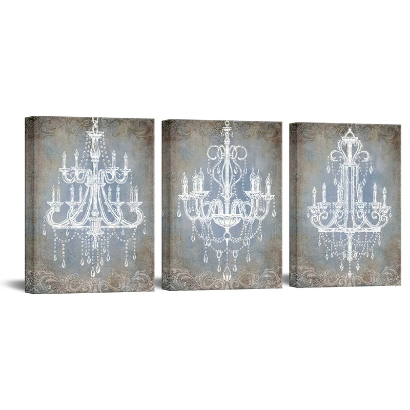 

3 Pieces Crystal Chandeliers Home Decor Poster Exquisite Lighting Print Canvas Art Modern Style Pictures Living Room Wall Art