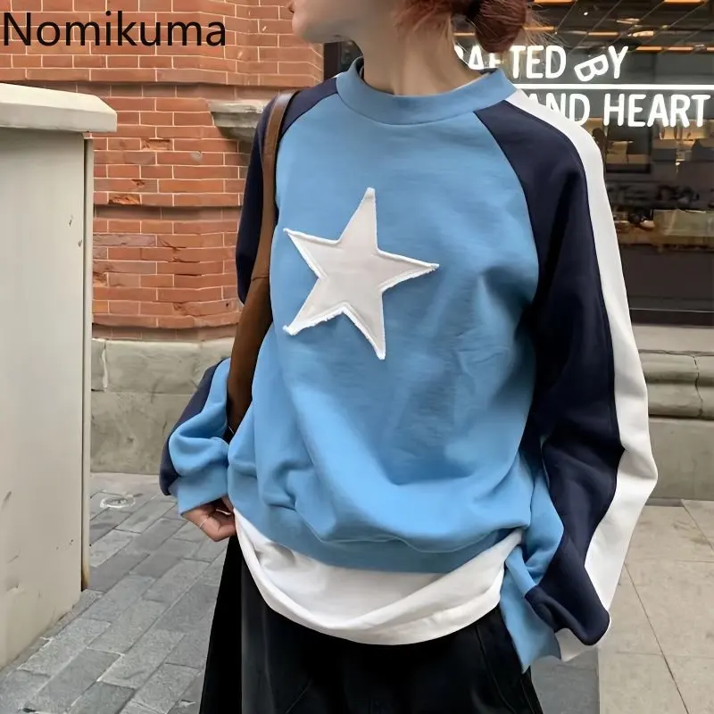 

Женская винтажная уличная одежда, свитшоты в стиле пэчворк со звездами, повседневные Модные топы Y2k, женская одежда, корейские толстовки в стиле Харадзюку, 2023