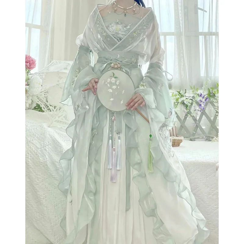 Женское платье Hanfu в старинном стиле, женское зеленое летнее платье Женское платье Hanfu в старинном стиле, женское зеленое летнее платье