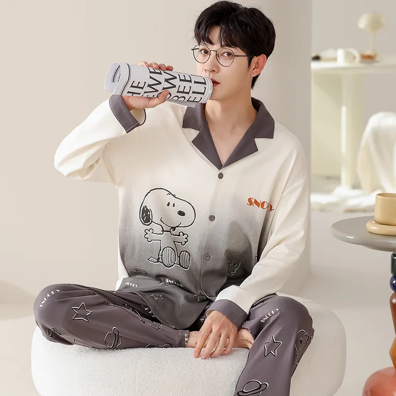 Pajama sets Cotton Pajamas Men's Spring and Autumn Long Sleeve Pants Home Suit Cosy Thermal Pajamas Both Men Women