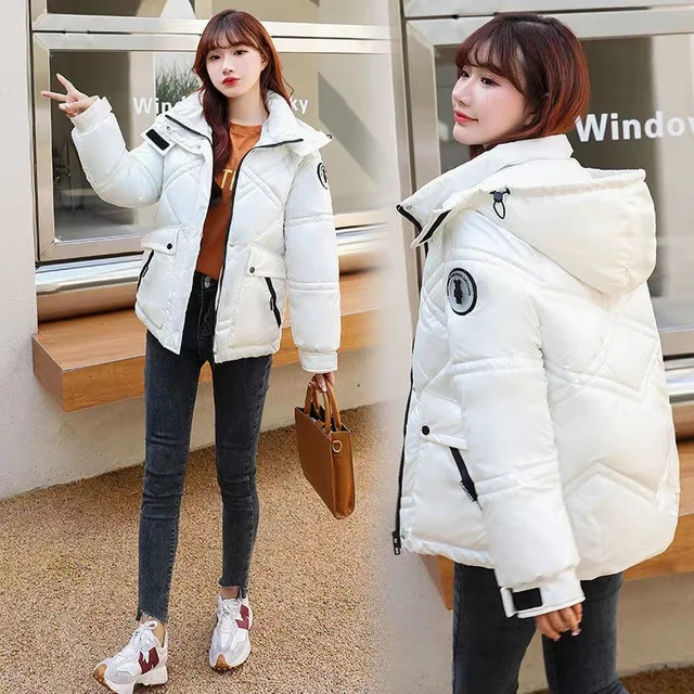 Winter New Bright Face Wash Free Down Cotton Women s Short Hooded Korean Version Loose Fit Warm and Thick Casual Sapphire Blue