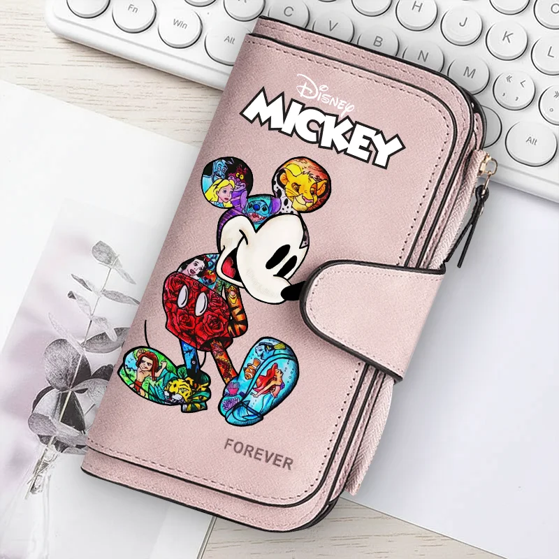 Mickey Mouse Long Zip Wallet Multi-Card Cute Cartoon Pattern Soft Texture Wallet for Women Large Capacity Kawaii Lady Clutch Bag