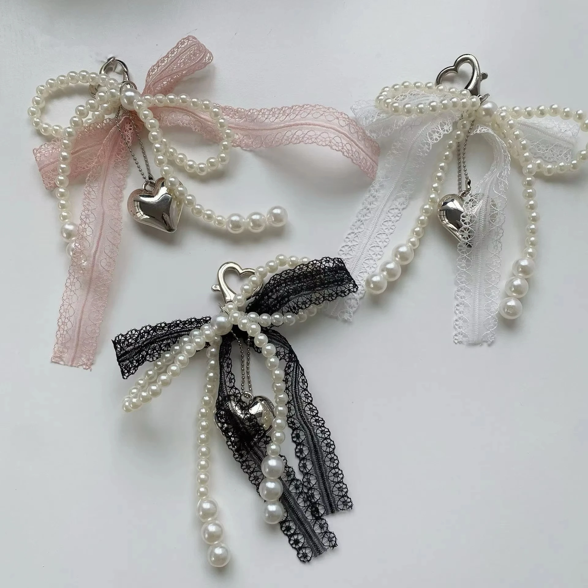 Y2k Imitation Pearls Lace Bowknot Keychain - Handbag and Backpack Key Chain - Punk Ornament - Image 7