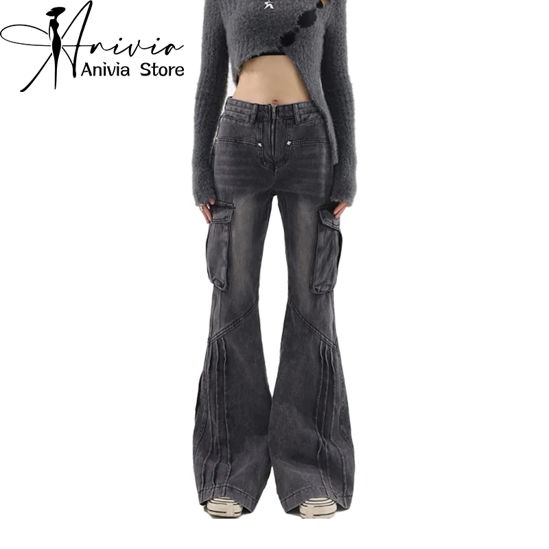 Pantalon vaqueros de moda coreana para mujer, Vaqueros largos Y2k