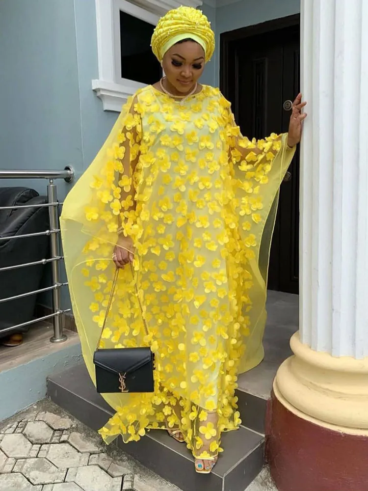 

Африканский халат, платье для женщин, мусульманская Абая, женские платья, сетчатая кружевная одежда с аппликацией, Африканское платье Boubou с внутренней юбкой