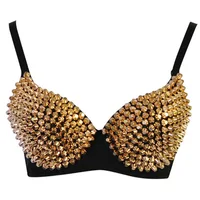 Rivets argentés Punk Rave Bralette Lingerie gothique soutien-gorge haut Sexy Push Up brassière discothèque fête Bar mode soutiens-gorge chauds pour les femmes 4