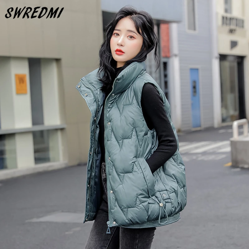 

2023 New Autumn Winter Warm Waistcoat Women Loose Fashion Vest Jacket Mandarin M-5XL Snow Wear Gilets Clothes SWREDMI
