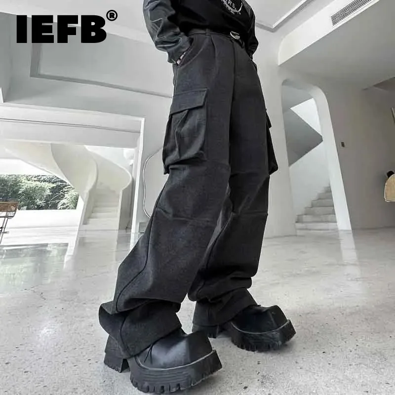 

IEFB Autumn Winter Men's Hickened Casual Cargo Pants Pleated Niche Design Loose American Style Baggy Overalls Trend New 9C2841