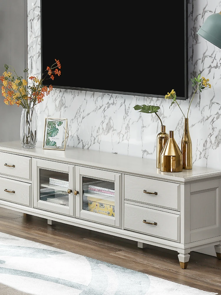 

Solid Wood TV Cabinet Coffee Table Combination Simple Small Apartment Floor Cabinet Light Luxury