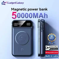 50000mAh Power Bank Wireless Charging Power Bank Magnetic Charging Built-in Wire MobilePhone Battery Durable Portable For Iphone 1