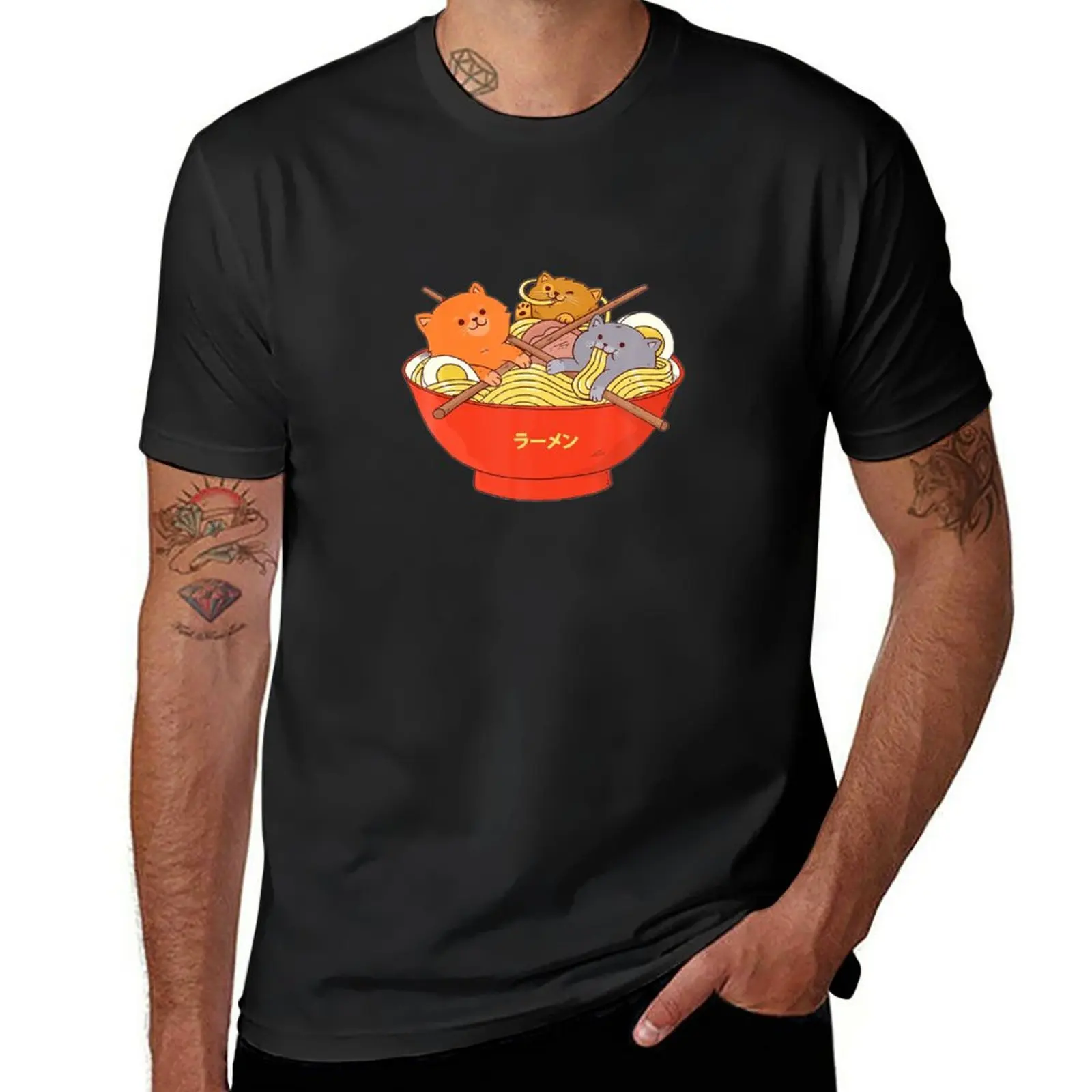 

New Kawaii Anime Cat Shirt Japanese Ramen Noodles Gift TShirt T Shirt T-Shirt heavyweight t shirts oversized t shirts for men