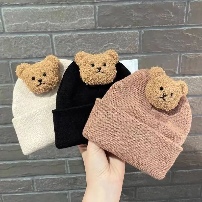 한국 만화 곰 아기 니트 모자, 남아 여아 모자, 겨울 따뜻한 귀여운 동물, 유아 어린이 모자, 비니 보넷, 3-24 개월