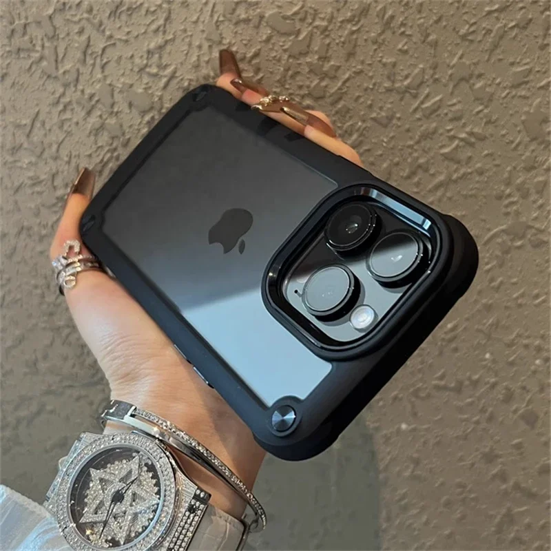 thumbnail image 1 of Luxury Hybrid Soft Bumper Hard Acrylic Case For iPhone 15 14 13 12 11 Pro Max Metal Lens Ring Shockproof Armor Transparent Cover, 1 of 5