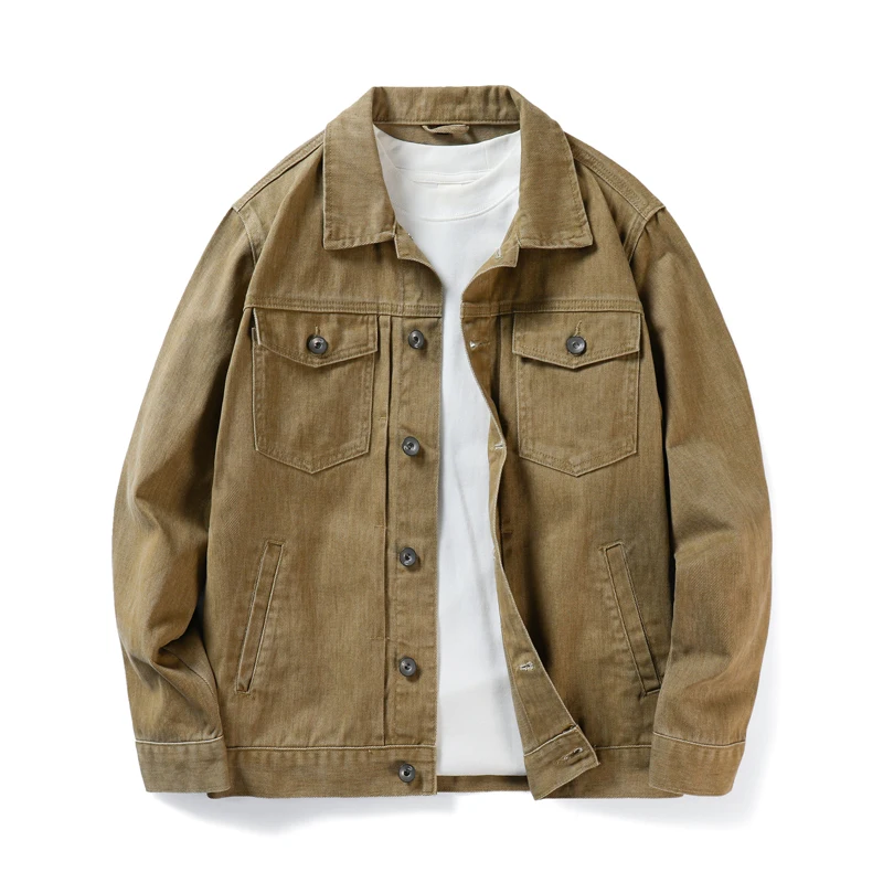 Men's Spring and Autumn Denim Jackets men's brown denim jacket Pure cotton workwear casual men's denim tops 6