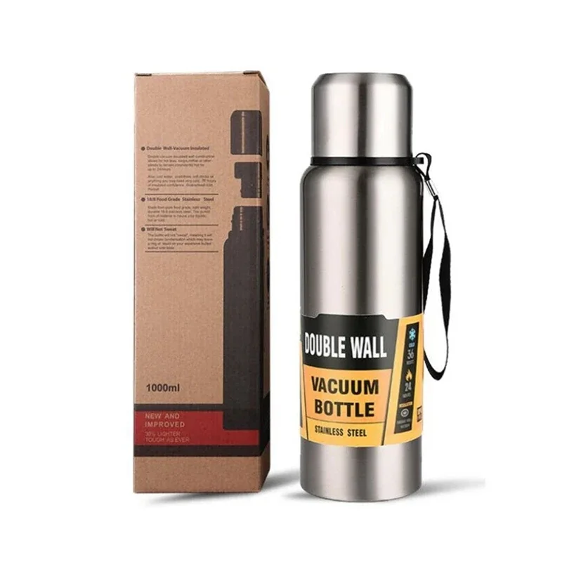 Stainless Steel Thermos Bottle Stainless Steel Water Bottle Stainless Steel Thermos Cup Stainless Steel Thermal Container Large Capacity Stainless Steel Thermos Portable Flask Insulated Tumbler With Rope Military Style Vacuum Flask